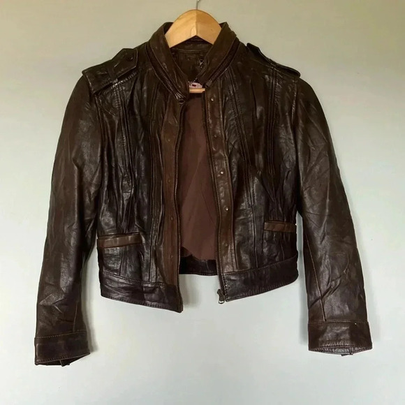 Levi’s two tone brown leather  crop jacket - Picture 1 of 8